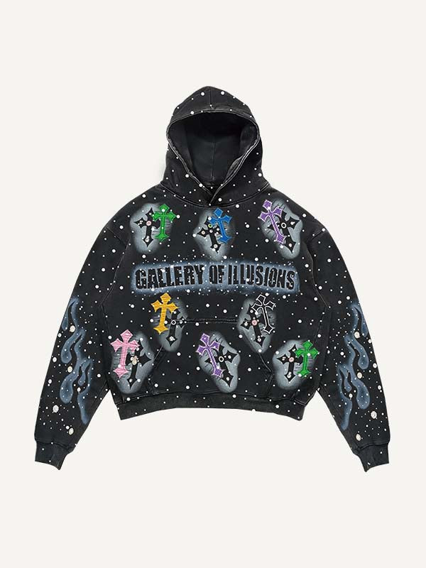 Cross&Fire&Letter&Graphic Print Slant Pockets Hoodie