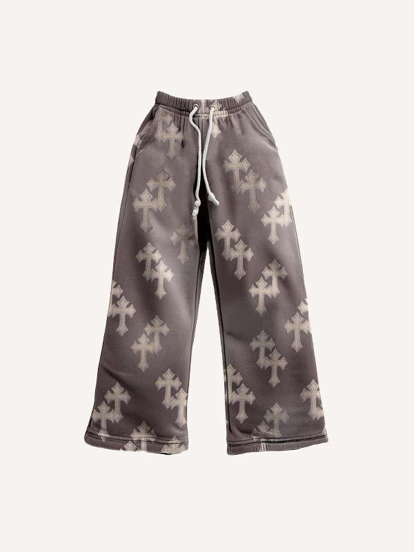 Cross&Letter Print Elastic Waist Pants