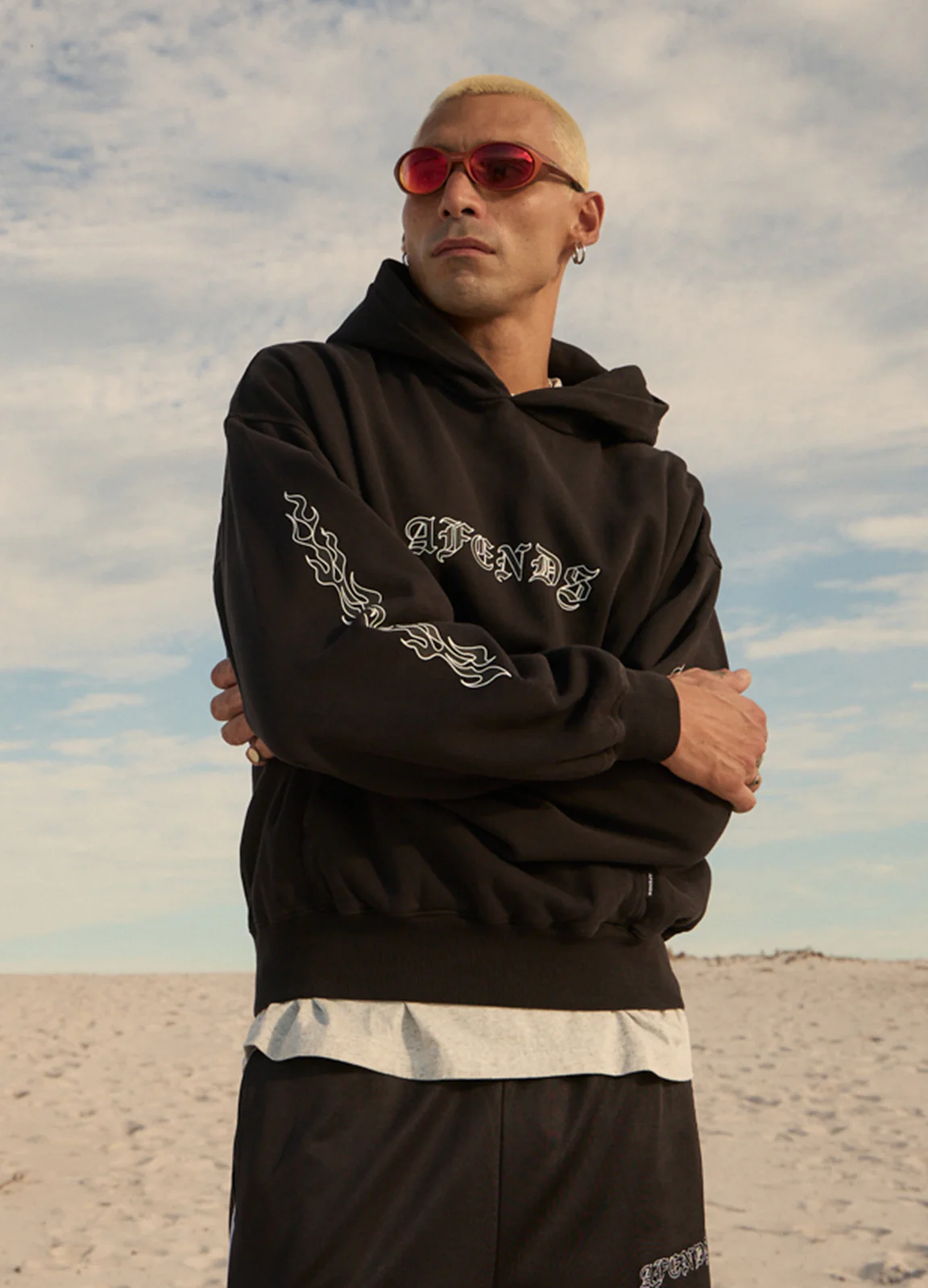 AFENDS Mens Machine -  Boxy Pull On Hood - Stone Black