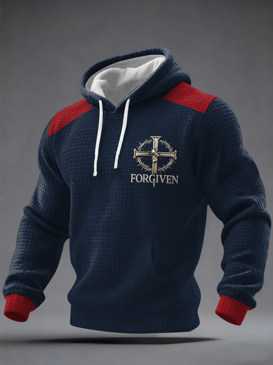 Men's Forgiven Print Casual Checkered Hoodie