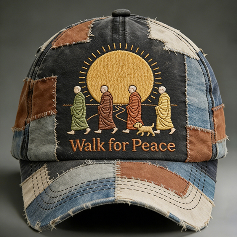 Unisex Retro Walk For Peace Patchwork Pattern Baseball Cap