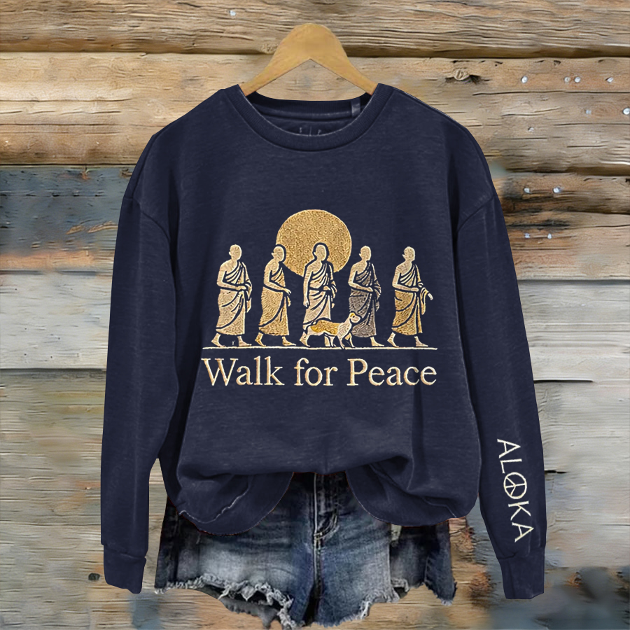 Women's Walk For Peace Monks With Aloka Dog Print Sweatshirt