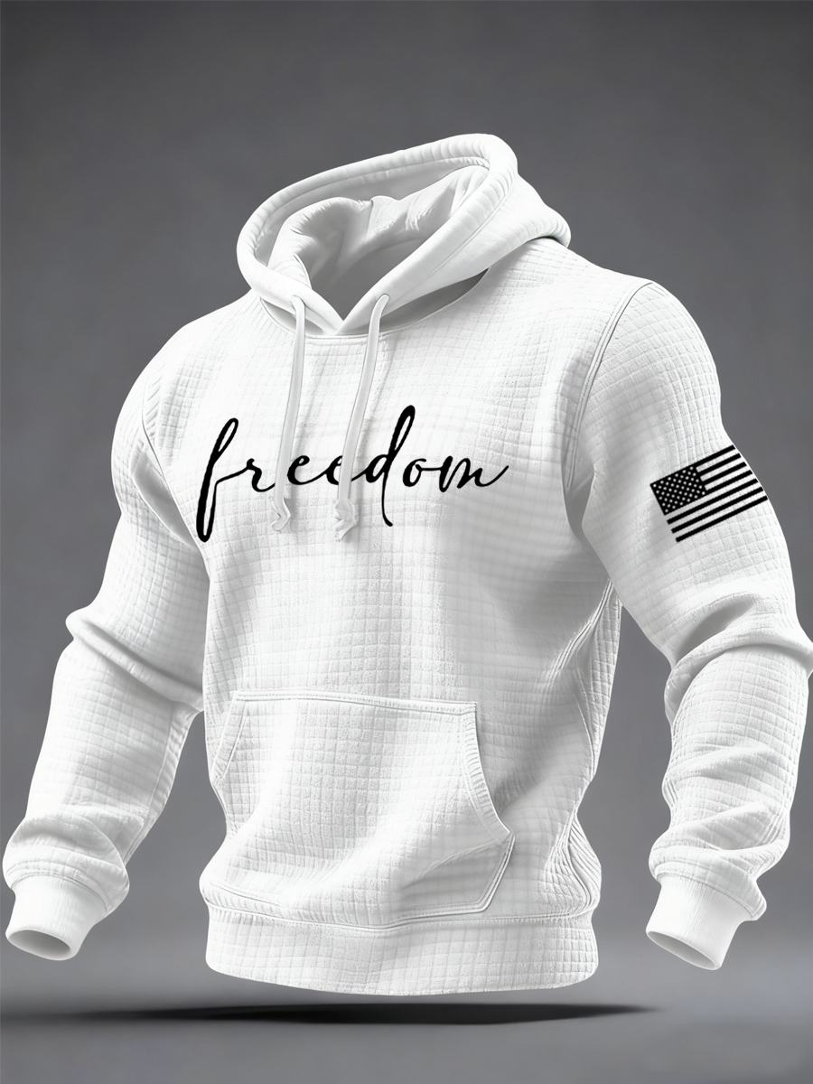 Men's Freedom  Flag Print Casual Checkered Hoodie