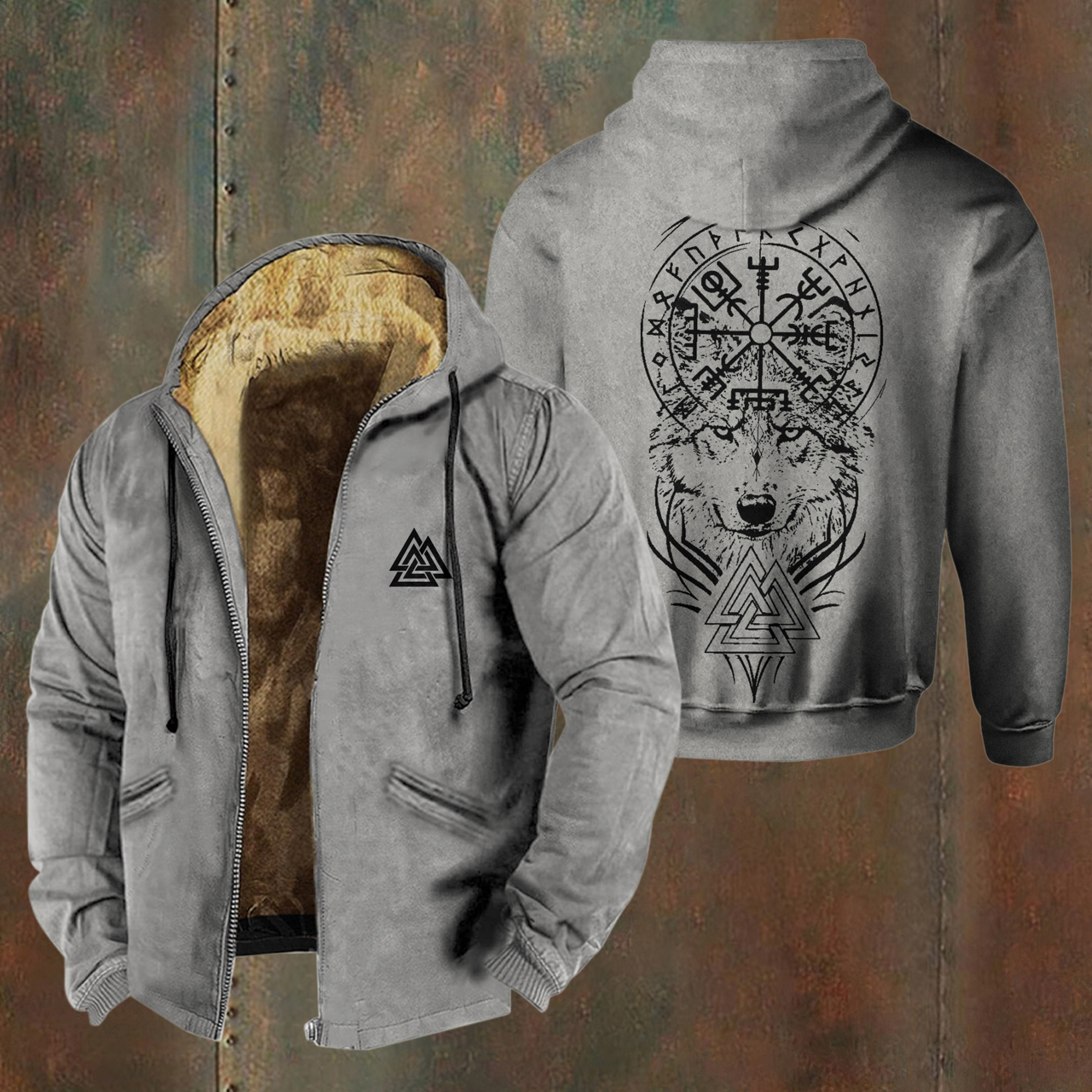 Men's Viking Wolf Style Celtic Pattern Zipper Jacket