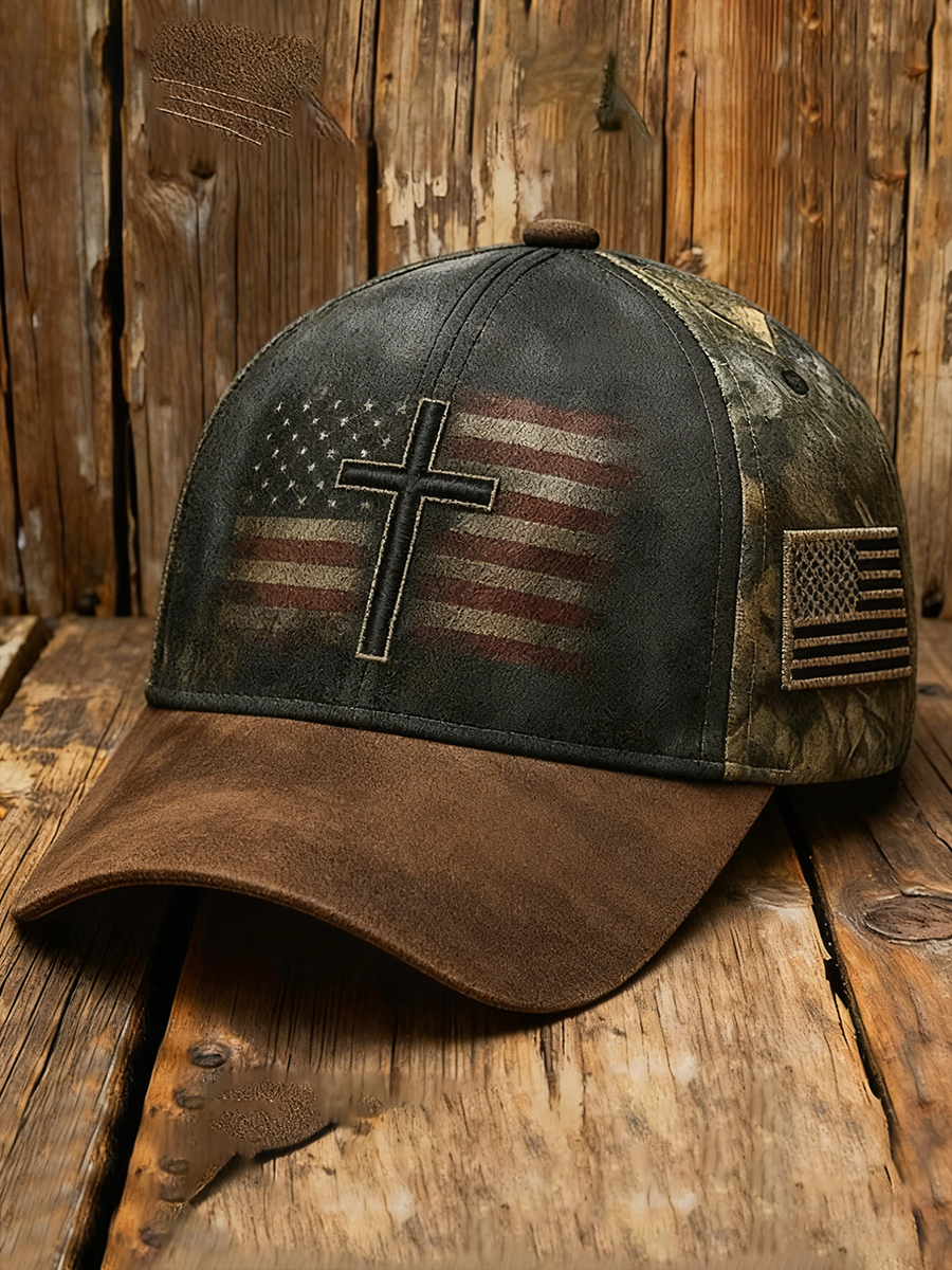 Unisex Vintage Faith Cross 1776-2026Flag Art Print Hat