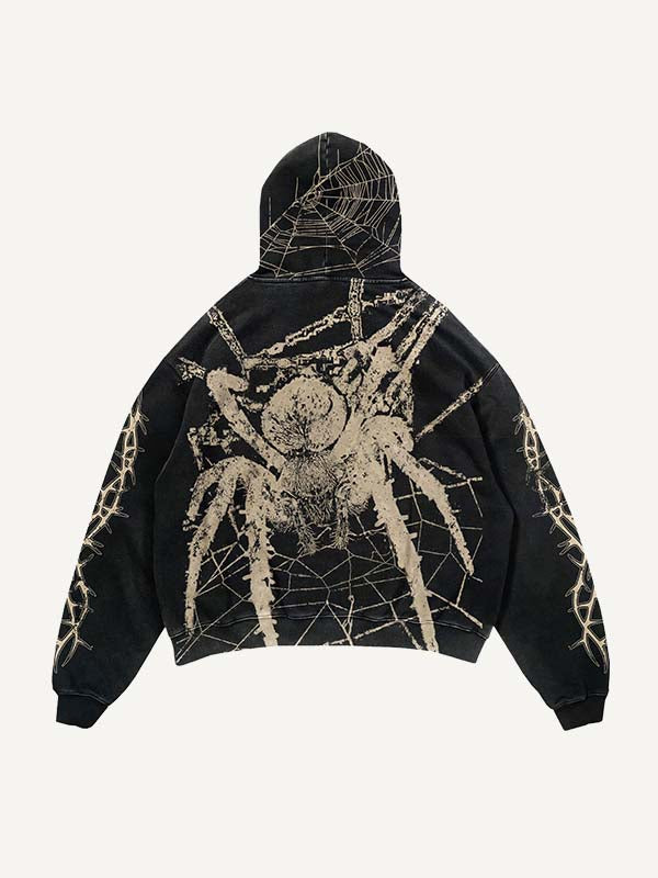 Spider&Graphic&Letter Print Slant Pockets Hoodie