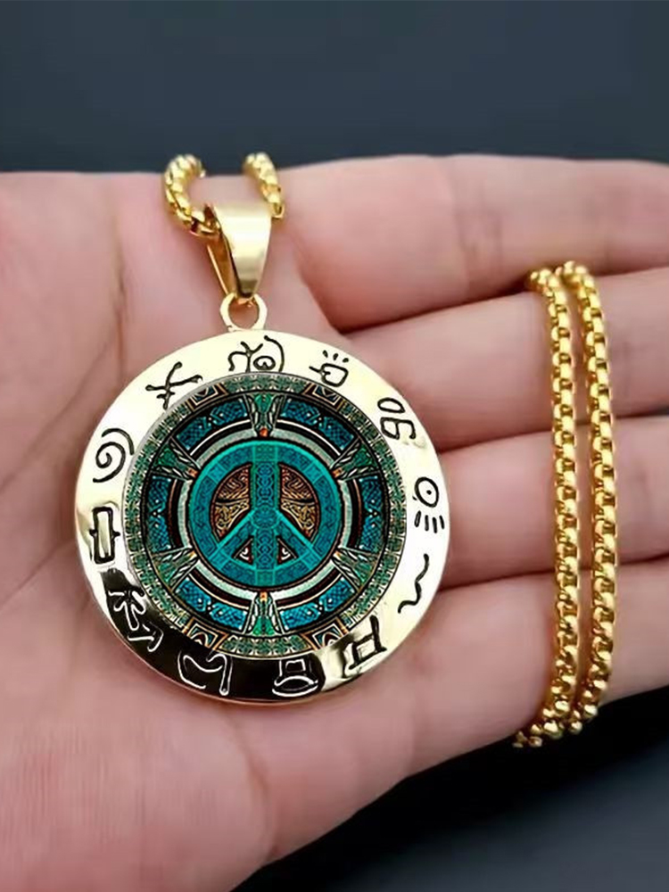 Peace Symbol Pattern Alloy Glass Pendant Necklace