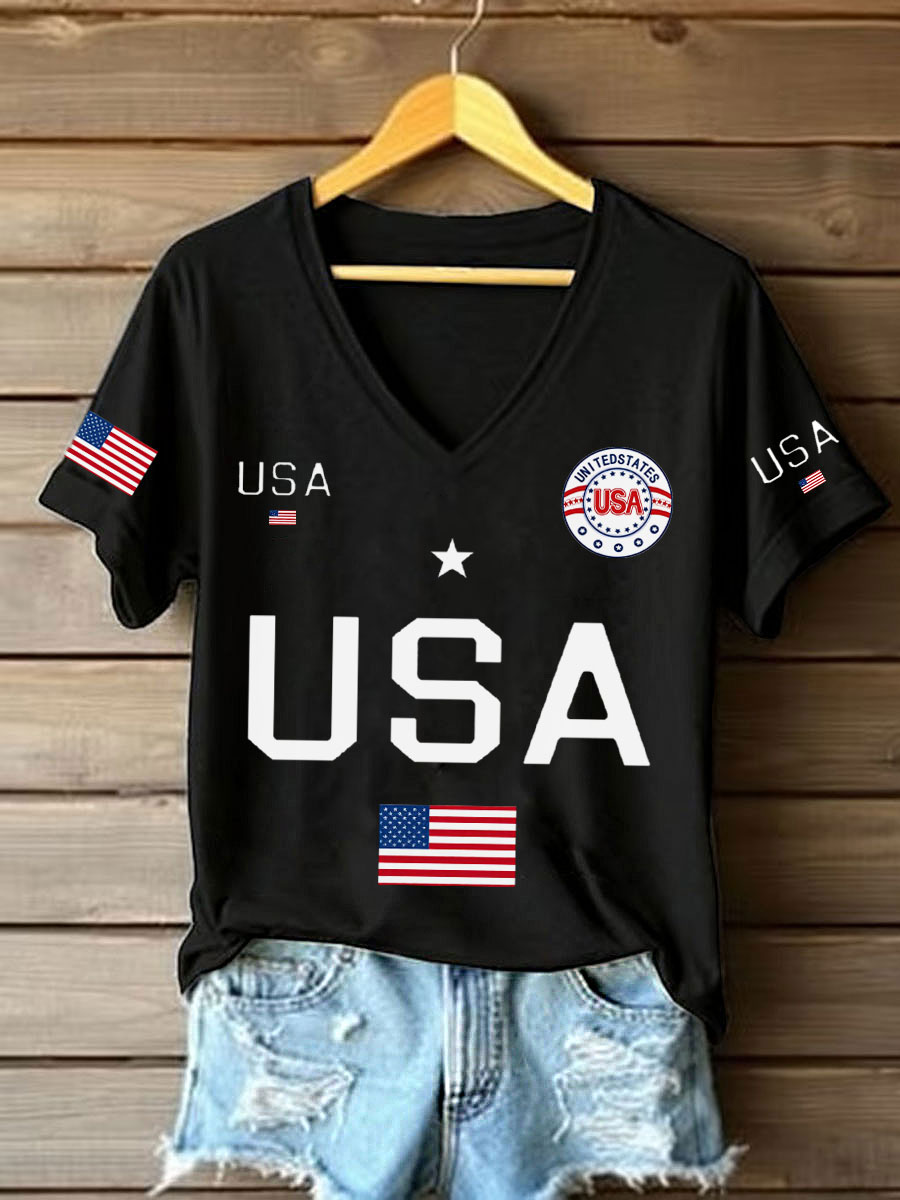 Women's  Flag V-Neck T-Shirts