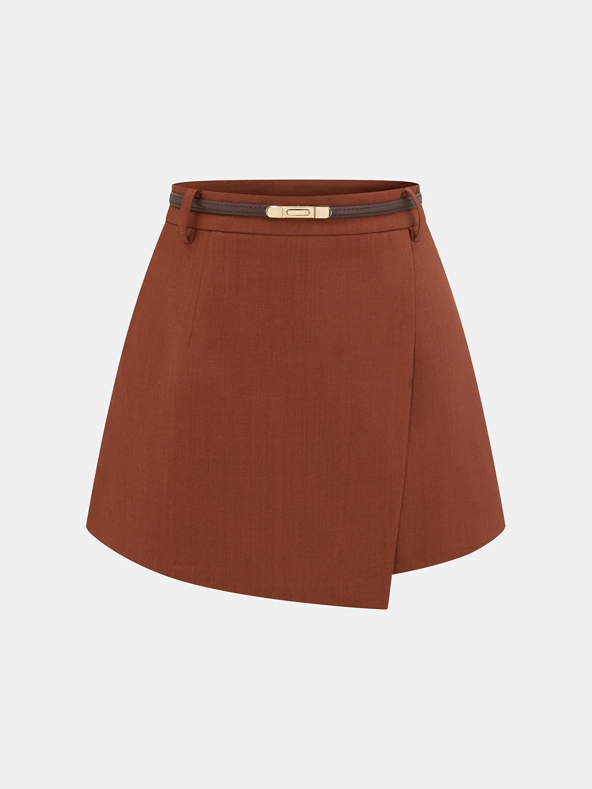 Belted Asymmetric Mid-Waist Skort