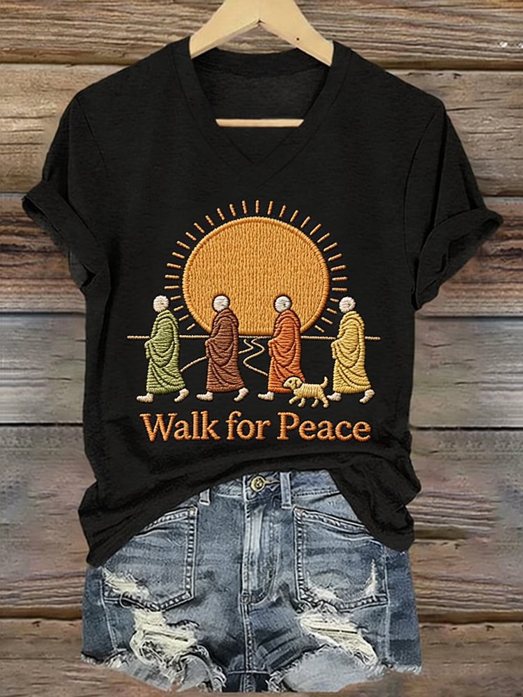 Walking For Peace Art Print V-neck T-shirt