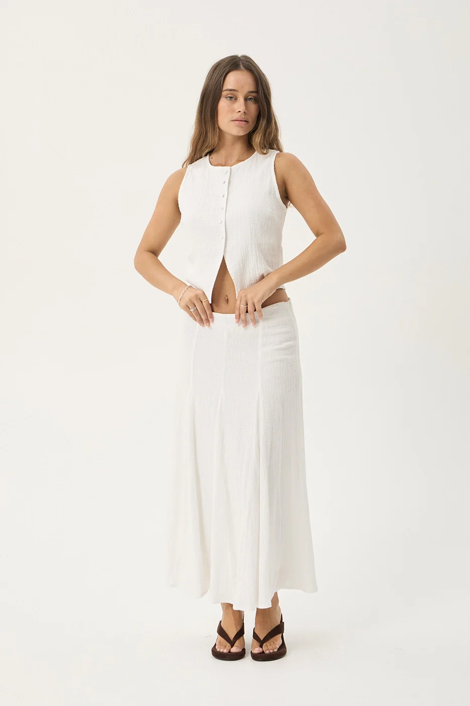 AFENDS Womens Lana - Seersucker Midi Skirt - Off White