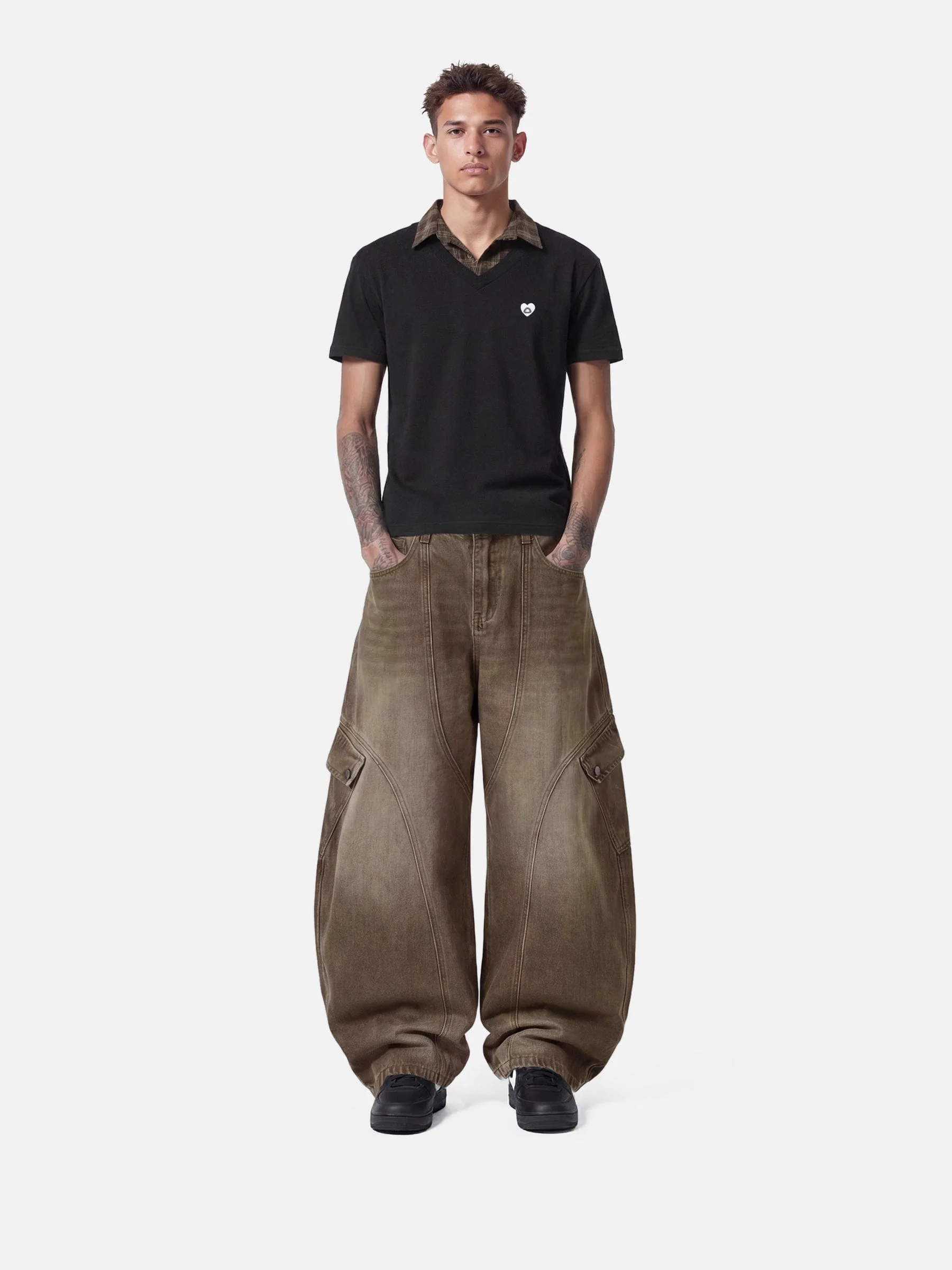 Aelfric Eden Boxy Layered Plaid Polo Tee