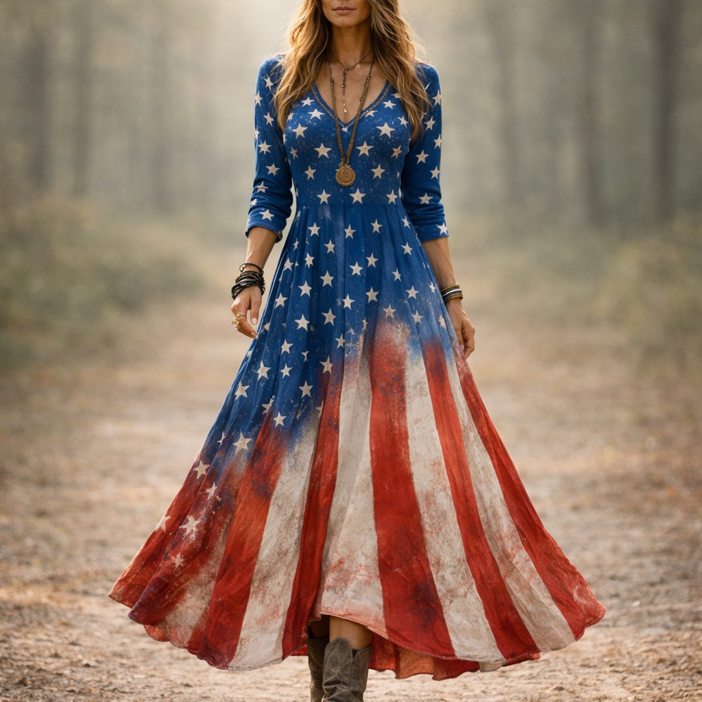 Women's American 250th Anniversary Art and Casual Print Dress