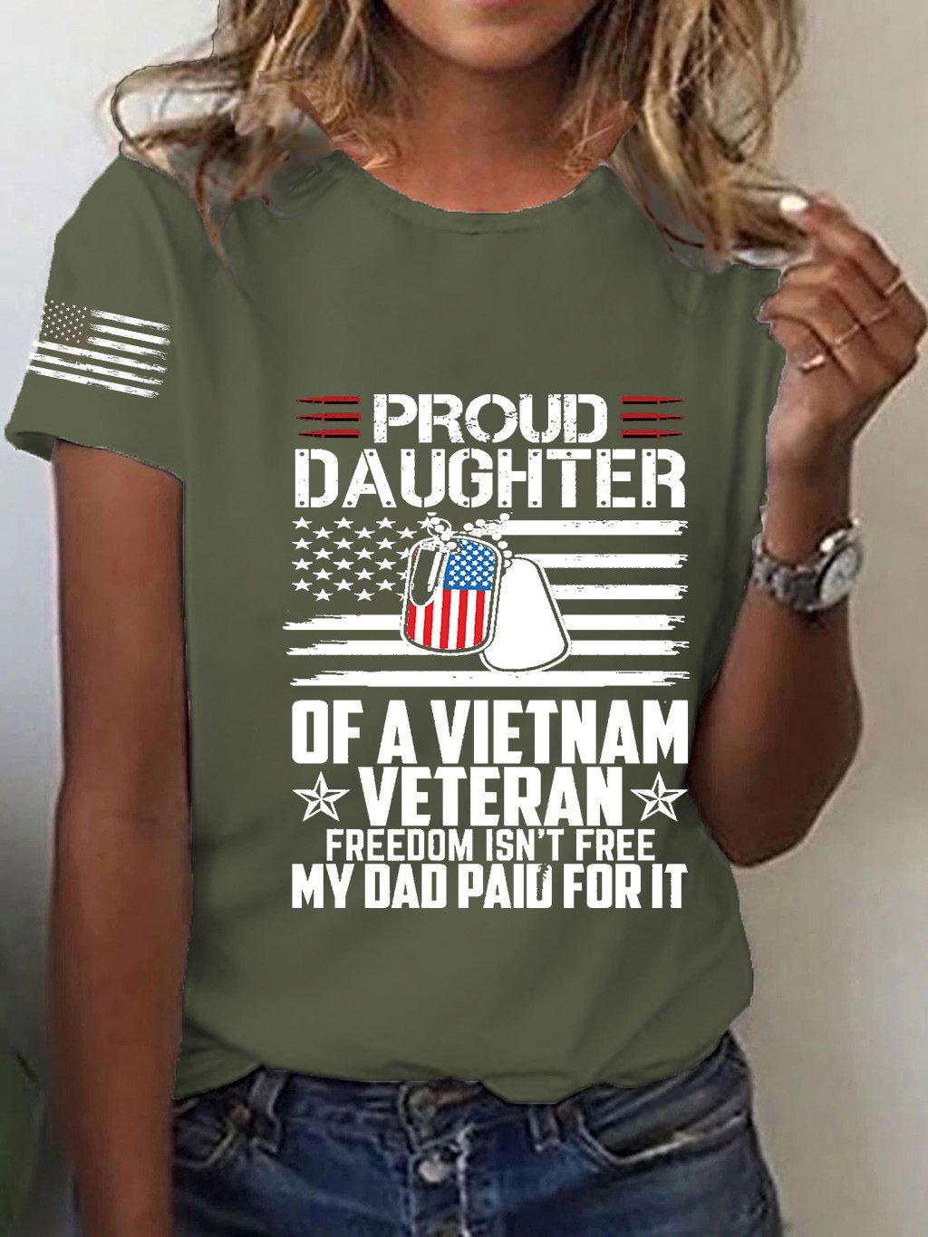 Women's Proud Daughter of a Vietnam War Veteran Freedom Isn't Free My Dad Paid For It Printed T-Shirt