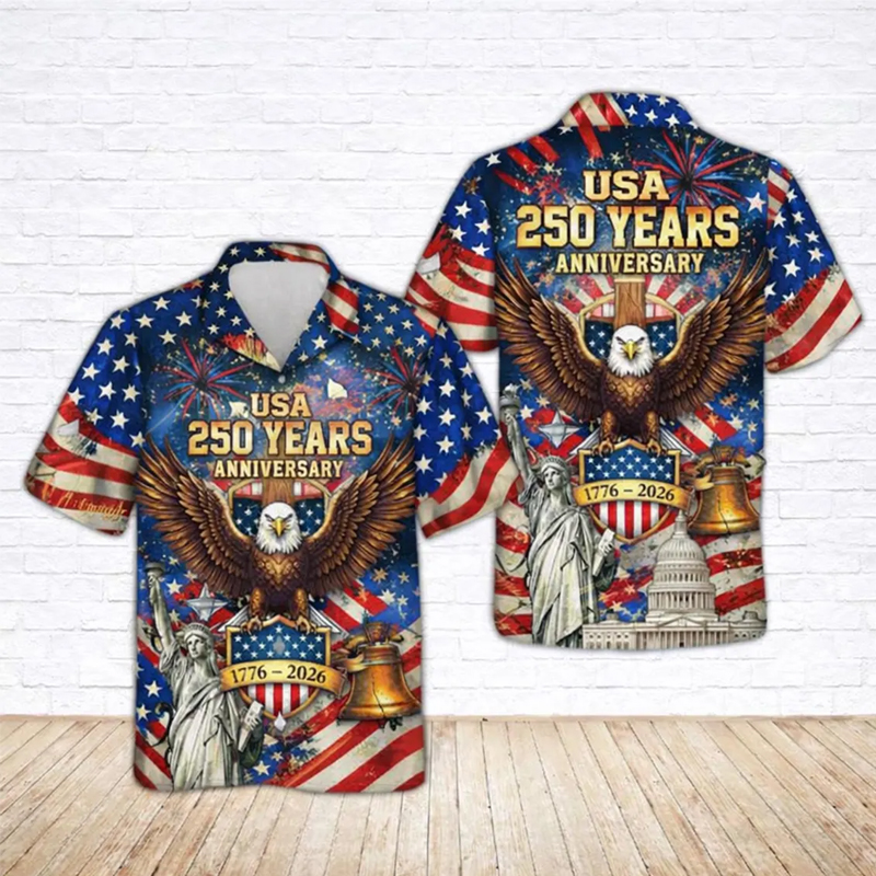 US 250th Anniversary Printed Casual Hawaiian Shirt