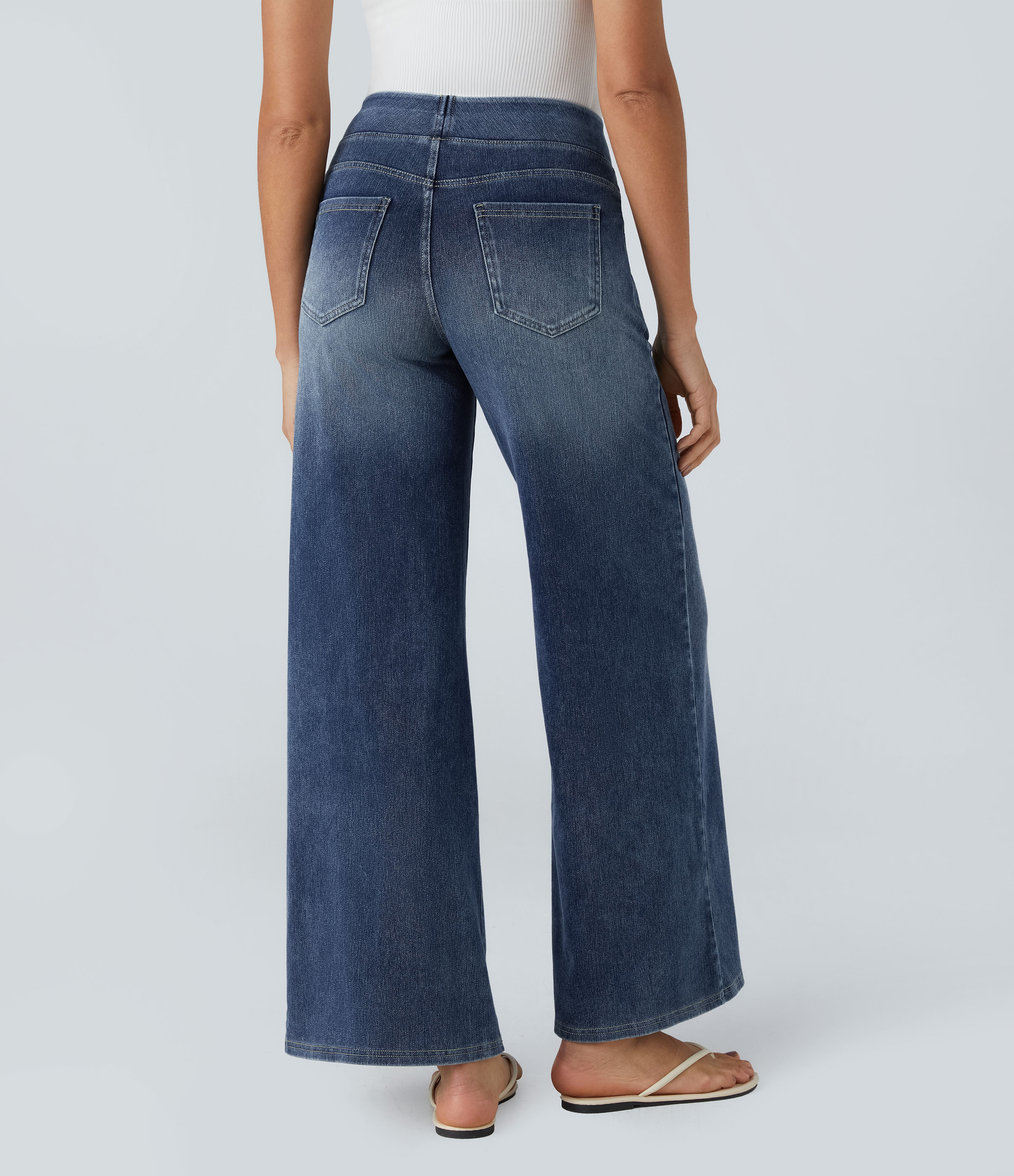 Halara Flex™ High Waisted Pockets Baggy Wide Leg Washed Casual Jeans