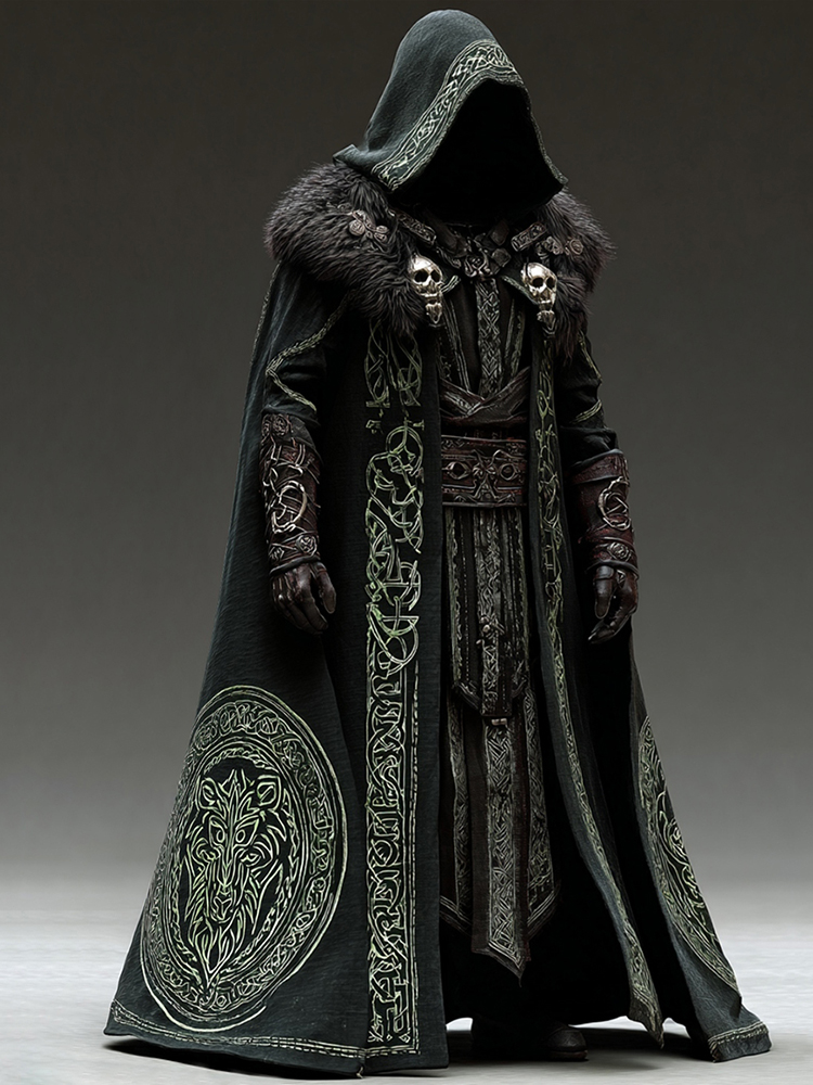 Men's Viking Classic Wolf Head Pattern Hooded Cloak