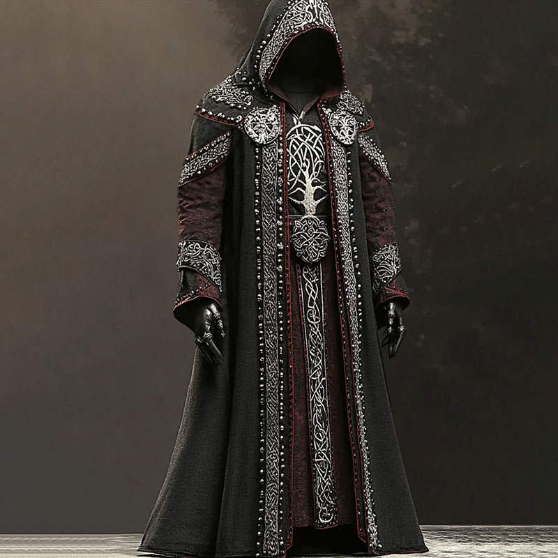 Men's Viking Tree Of Life Embroidered Rivet Hooded Cloak