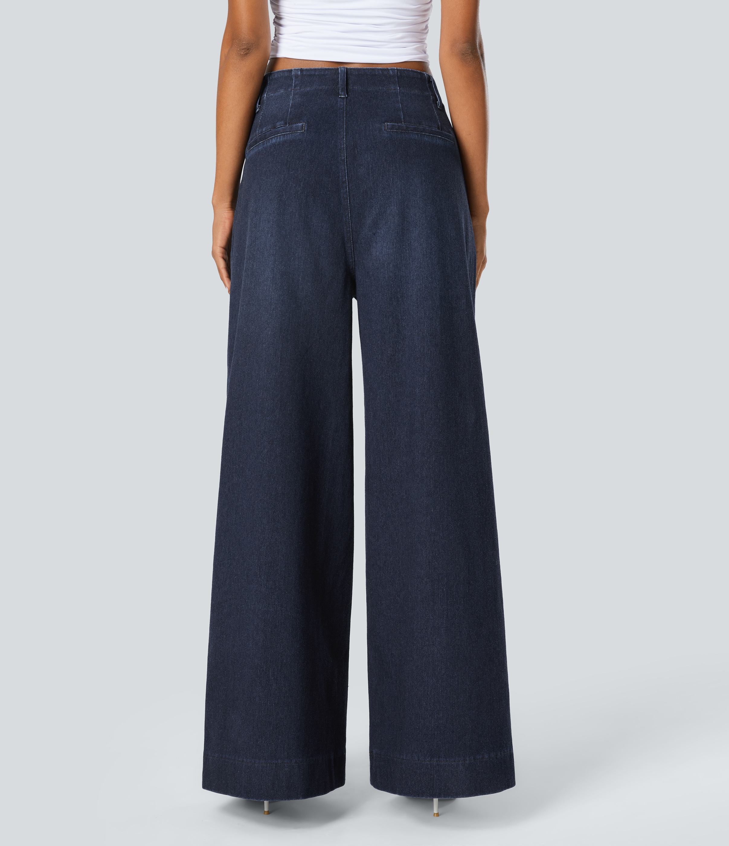Halara Flex™ High Waisted Pockets Washed Casual Wide Leg Jeans