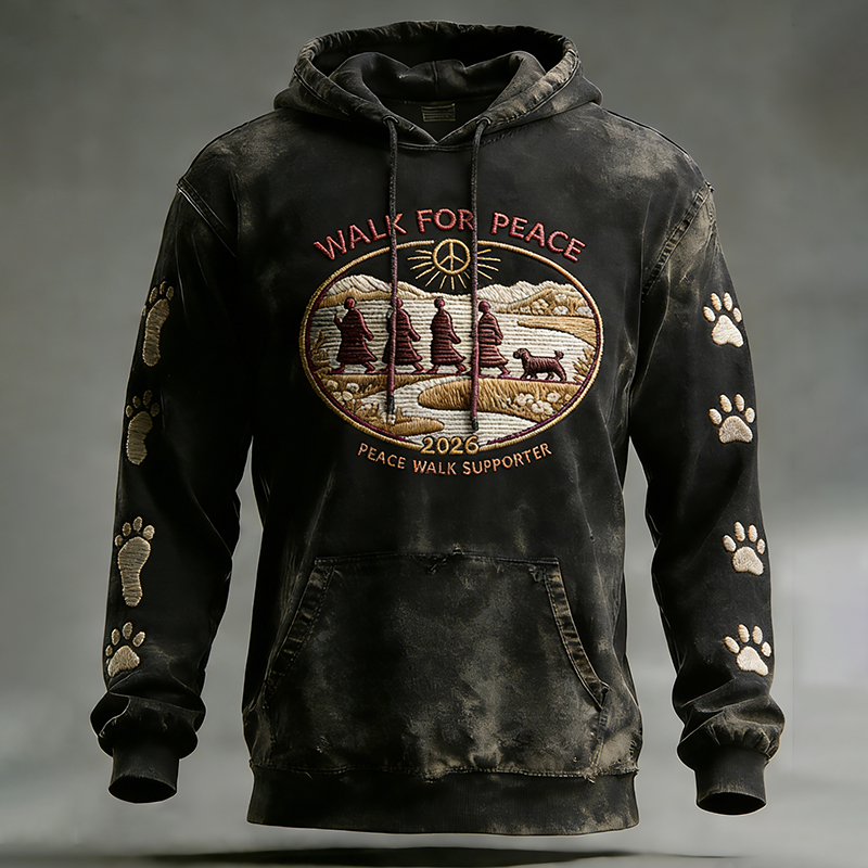 Retro Peace Monk Aloka Dog Print Casual Hoodie