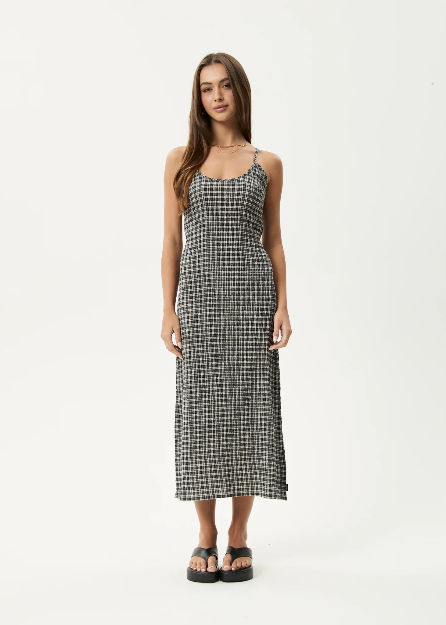 AFENDS Womens Rumi - Seersucker Midi Dress - Steel Check
