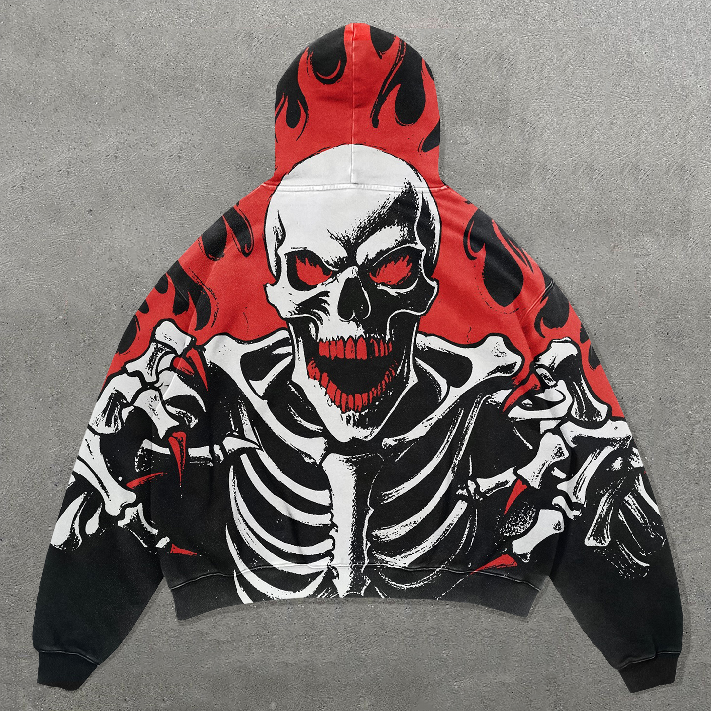 Skull Flame Print Long Sleeve Hoodies