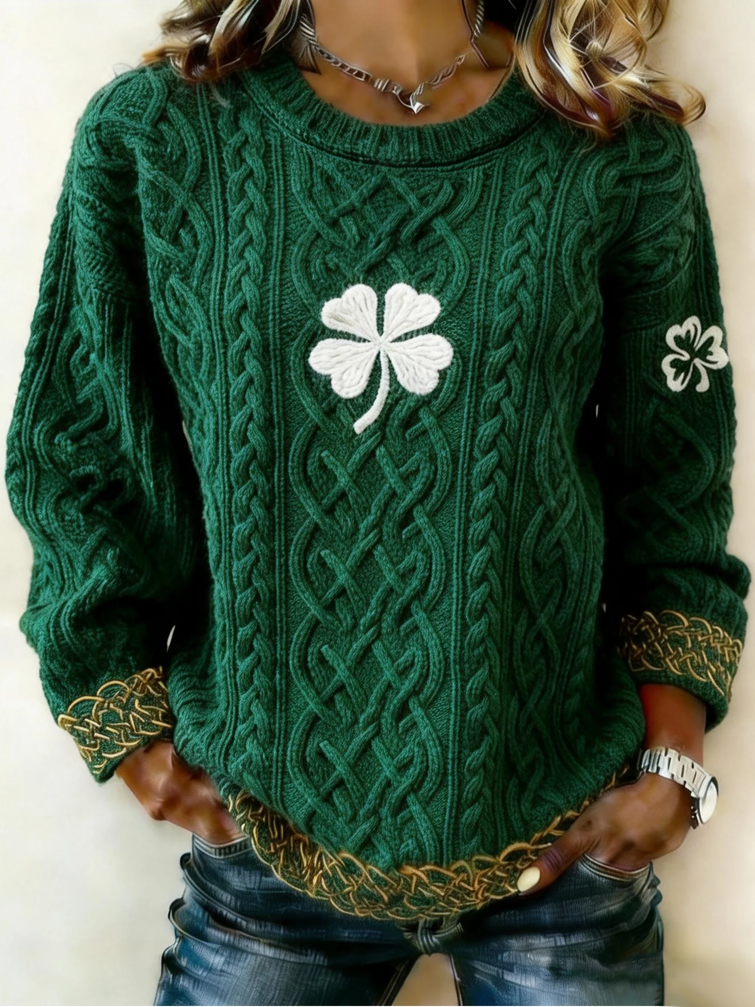 Women's St Patrick Print Knit Sweater