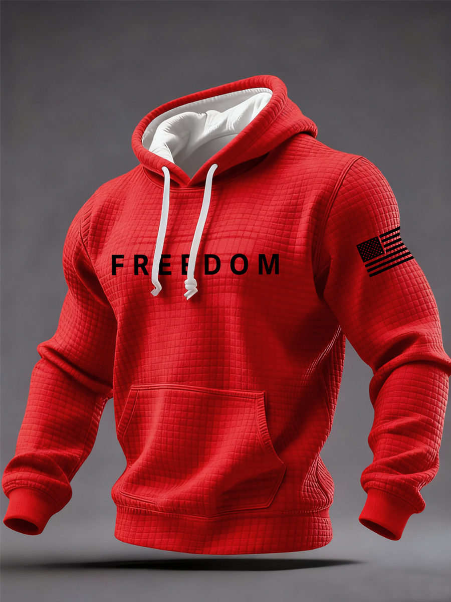 Men's Freedom  Flag Print Casual Checkered Hoodie