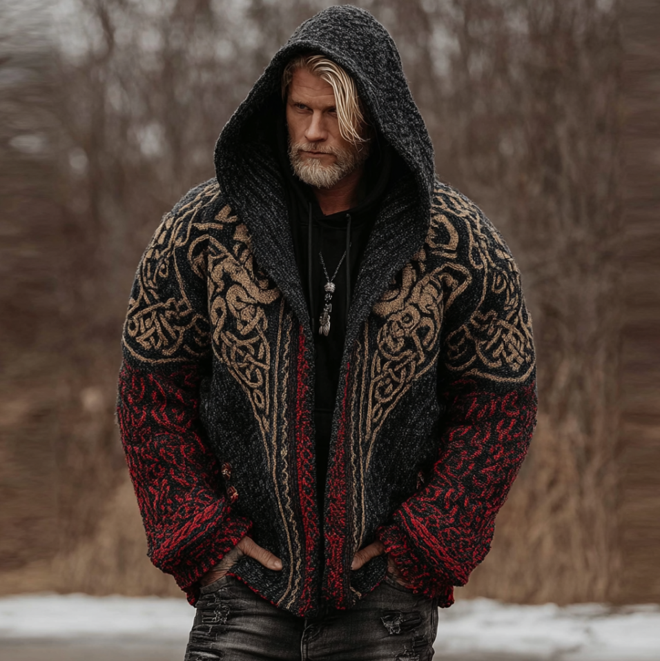 Viking Style Celtic Mythology Men's Hooded Sweater Jacket