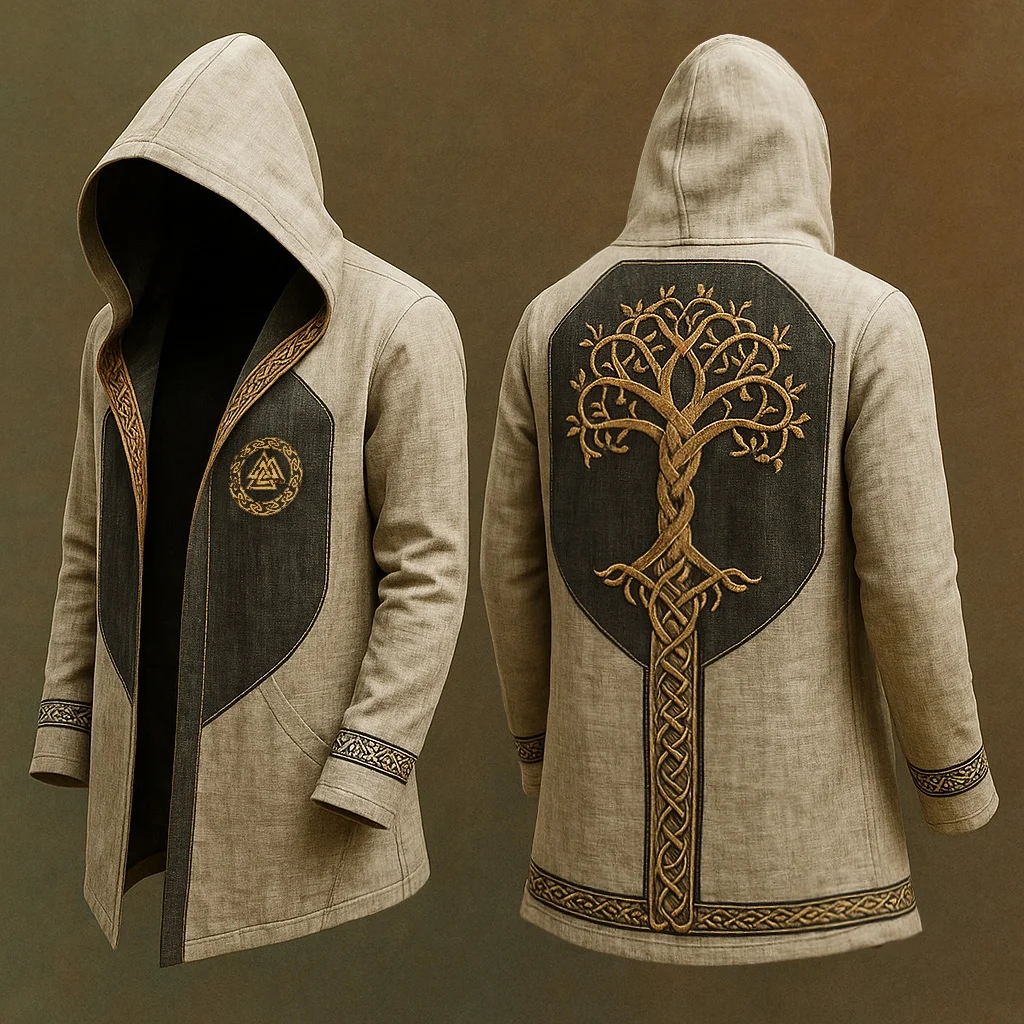 Men's Viking Nordic Tree Of Life 3d Print Vintage Hooded Jacket