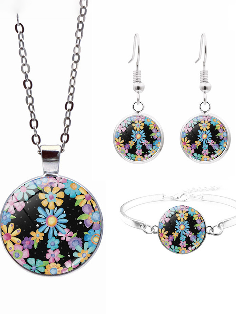 Peace Sign Time Stone Necklace Set