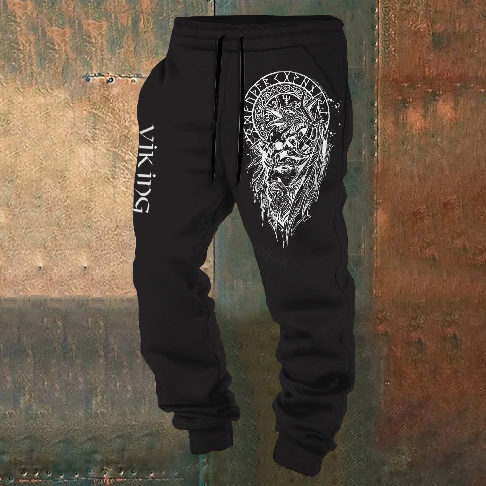 Men's Vintage Viking Totem Art Print Sweatpants