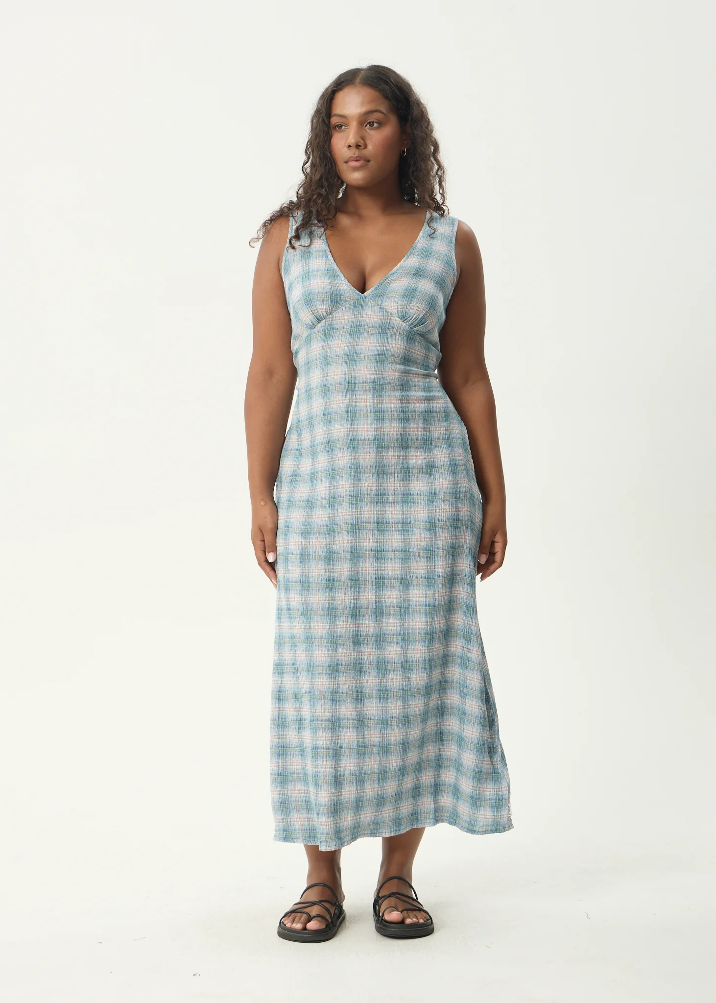 AFENDS Womens Position Tully - Seersucker Maxi Dress - Lake Check