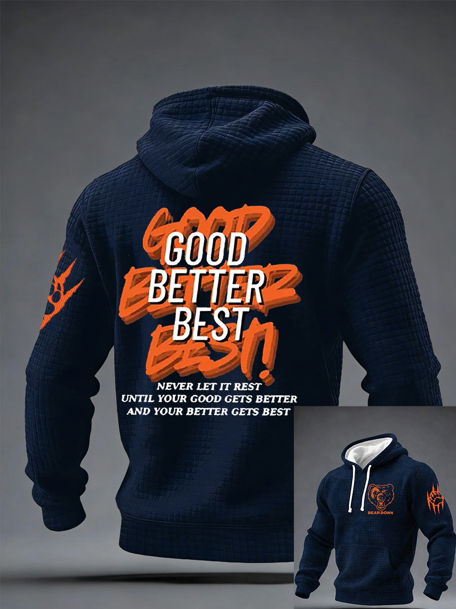 Men's Good Better Best Print Football Fans  Checkered Cotton Hoodie