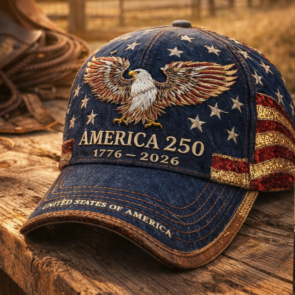 America 250th Anniversary Denim Baseball Cap 1776–2026 Vintage Embroidered Bald Eagle USA Flag Hat