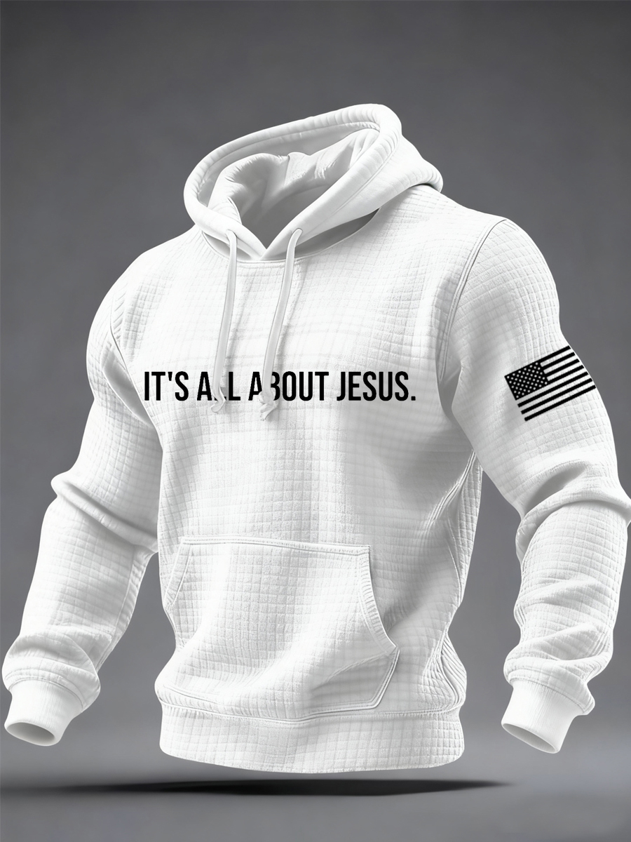 Men's It‘s All About Jesus Freedom  Flag Print Checkered Hoodie