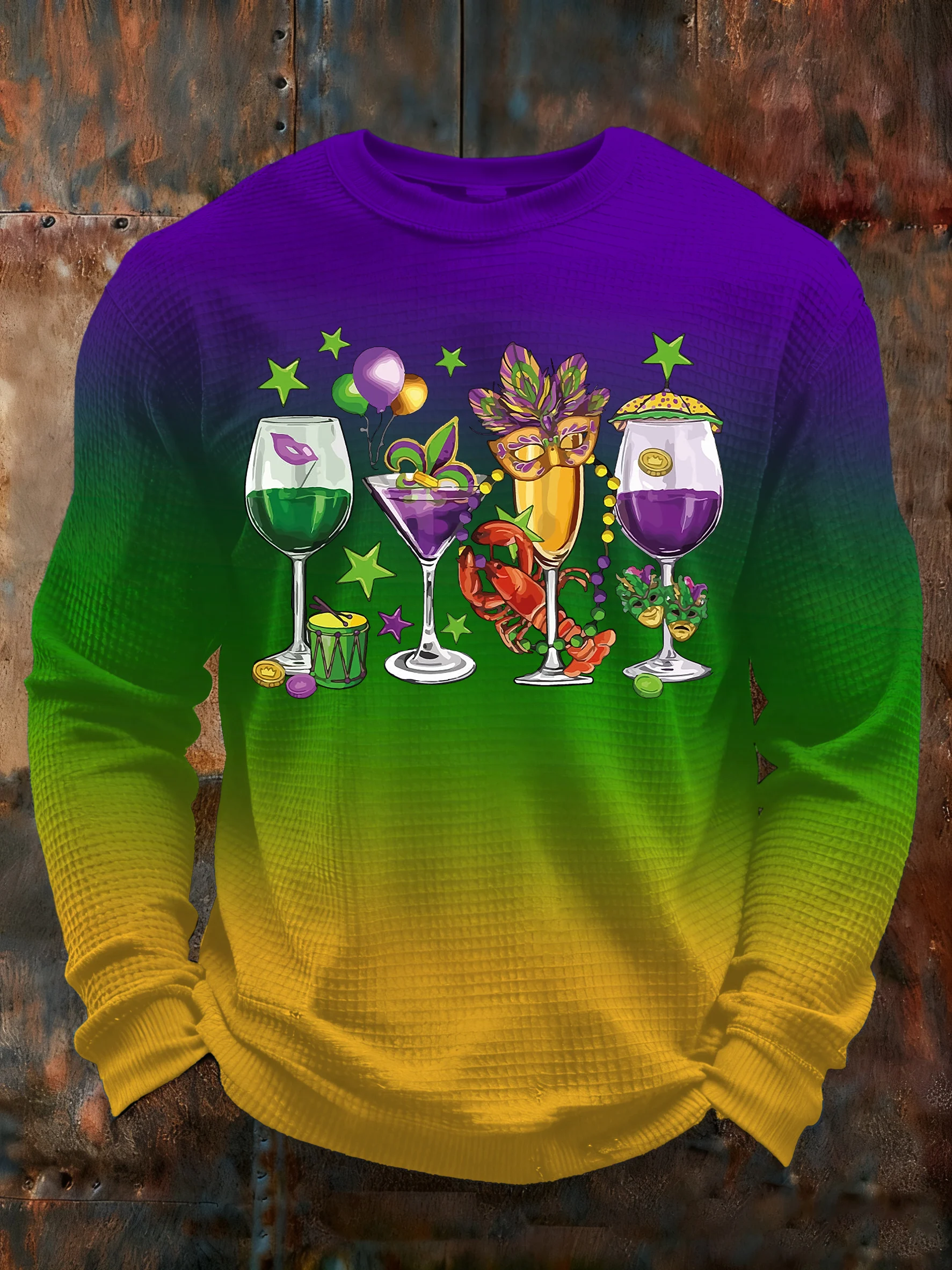 Men's Mardi Gras Printed Casual Long-Sleeved Top