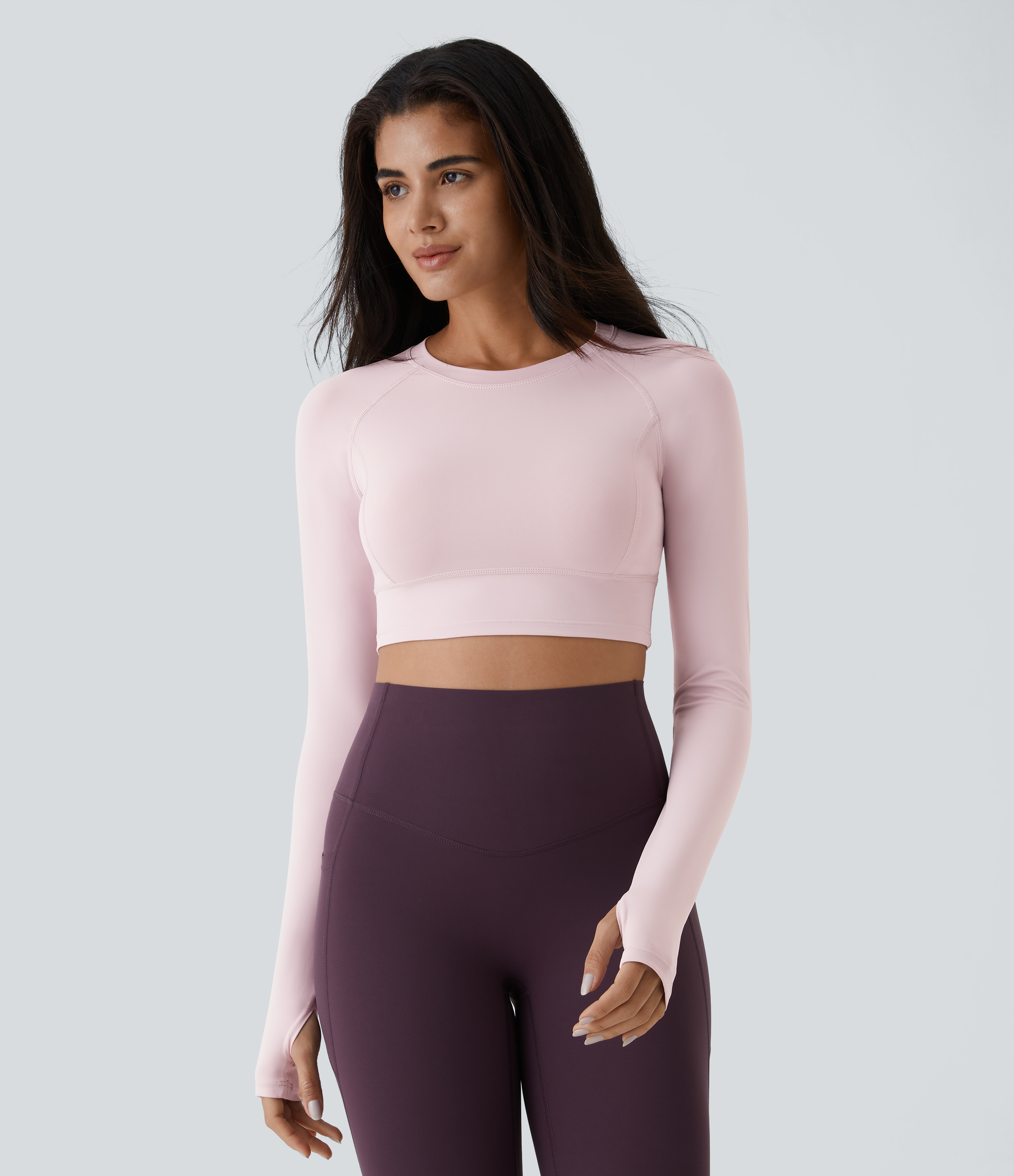 Solid Thumb Hole Cropped Yoga Sports Top