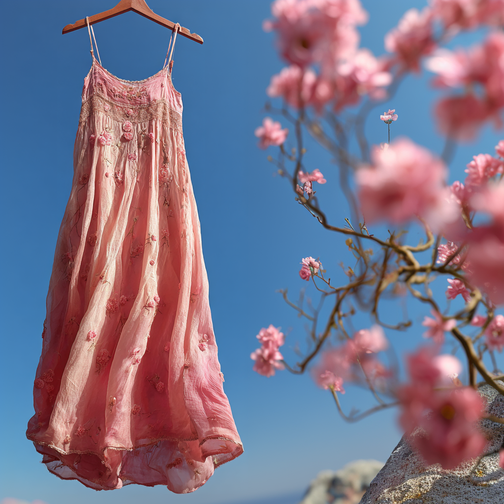 Boho Pink Floral Lace Flowy Linen Cami Maxi Dress