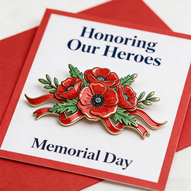 Unisex US Memorial Day Poppy Exquisite Brooch