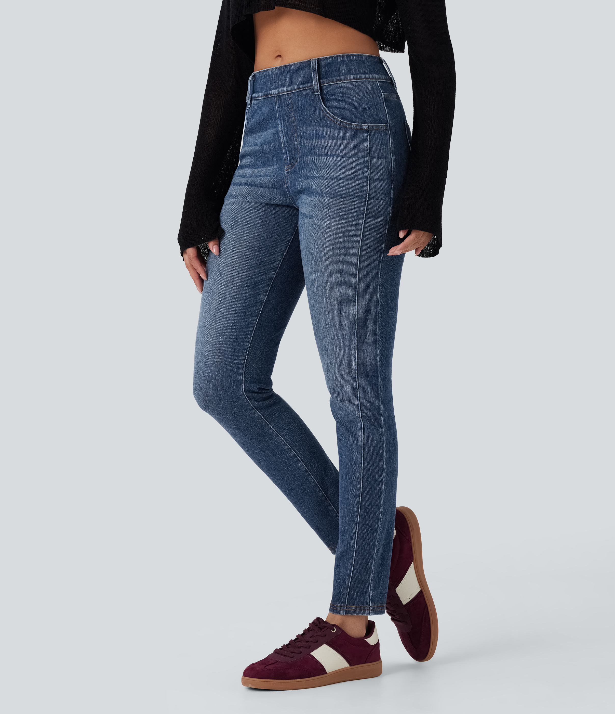 Halara Flex™ Mid Rise Washed Casual Skinny Jeans with Pockets