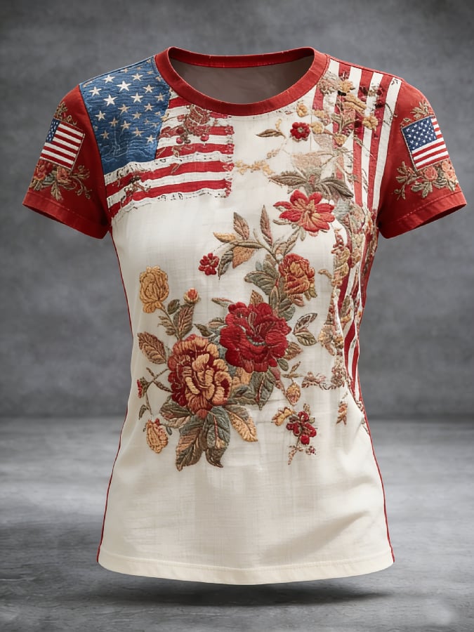 Women's Casual American 250th Anniversary Print T-shirt