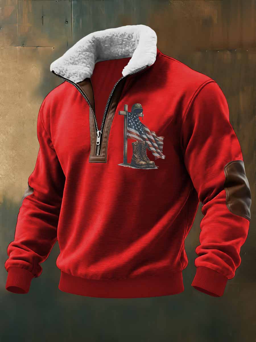 Men's Aintage Faith Veteran Flag Printed Printed Fleece Sweatshirt