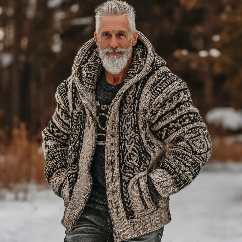 Men's Vintage Viking Celtic Pattern Art Zipper Hooded Jacket