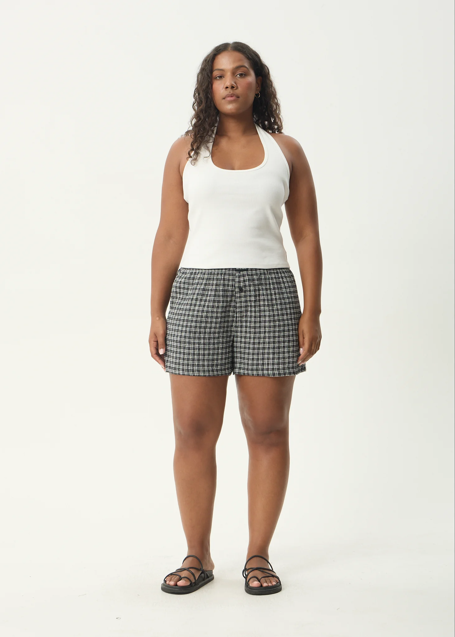 AFENDS Womens Asta - Seersucker Boxer Short - Steel Check