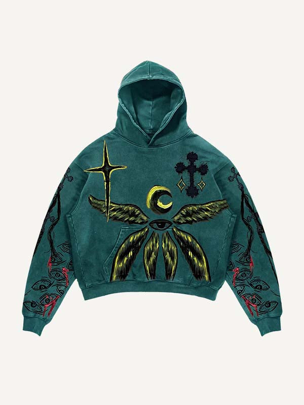 Eye&Cross&Wing&Graphic Print Slant Pockets Hoodie