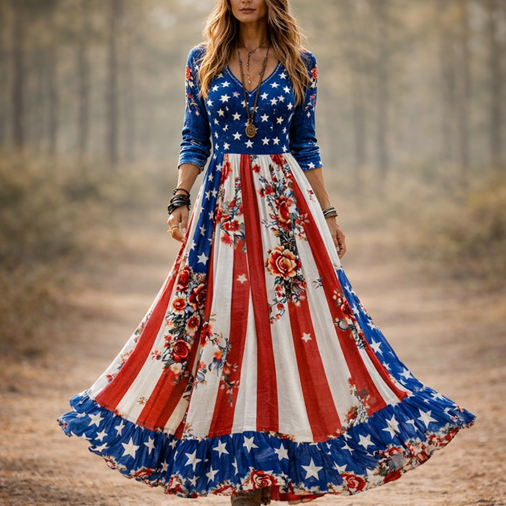 Women's American 250th Anniversary Art and Casual Print Dress