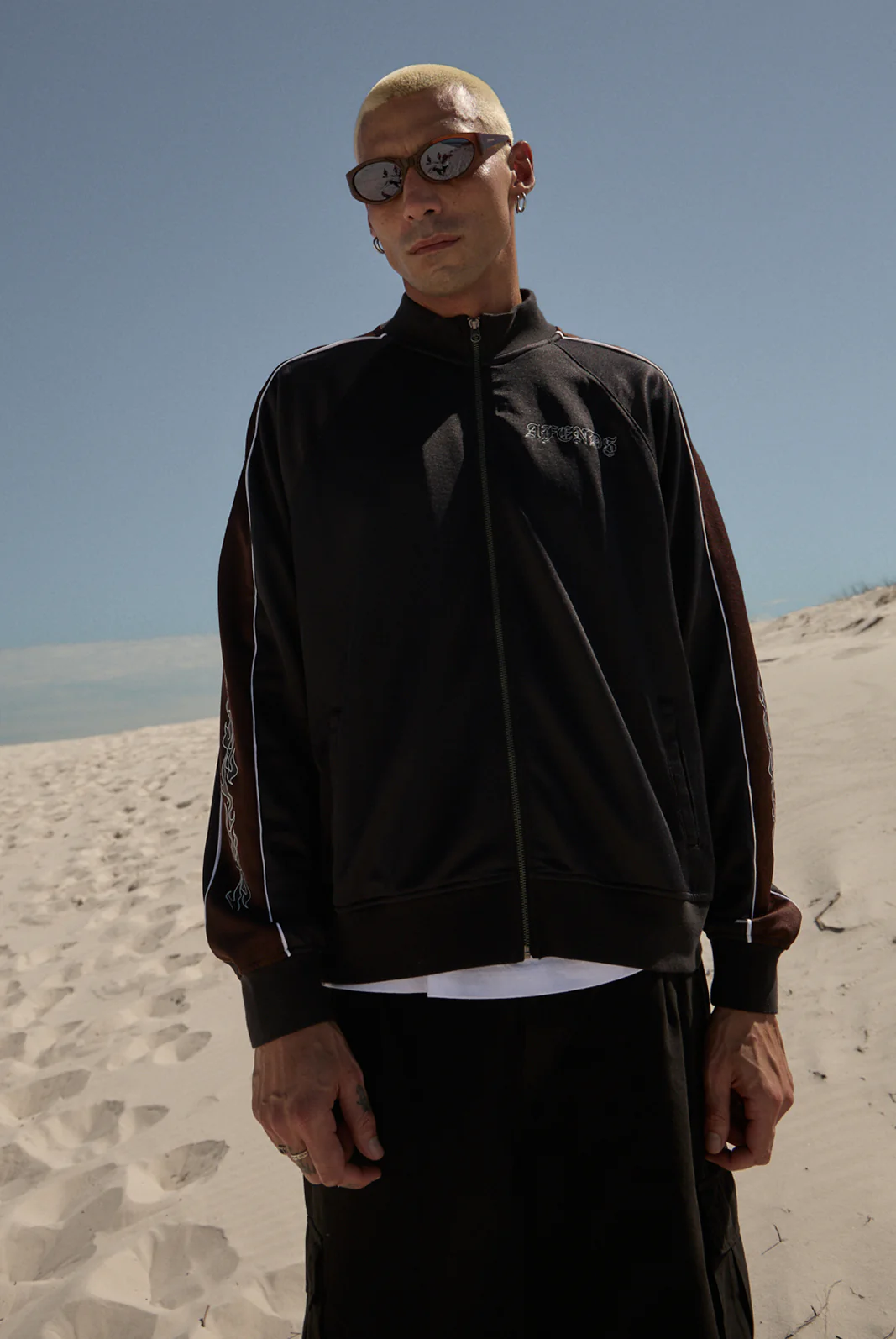 AFENDS Mens Machine -  Zip Through Track Jacket - Black