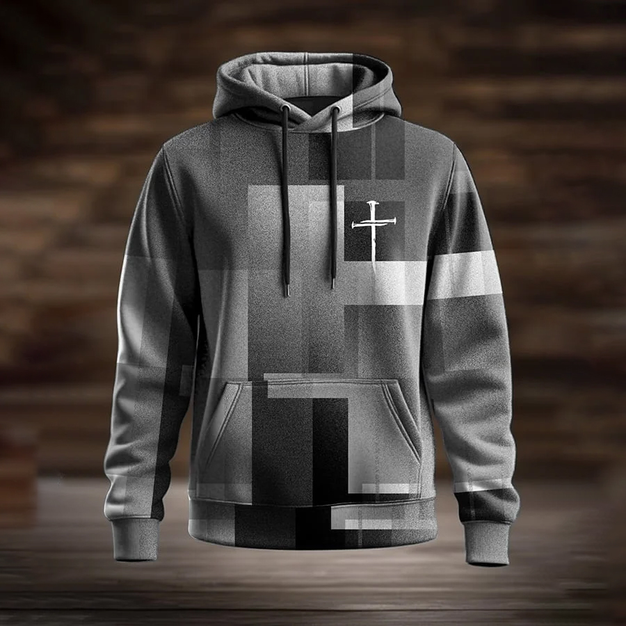 Men's Casual Retro Contrast Color Faith Hoodie