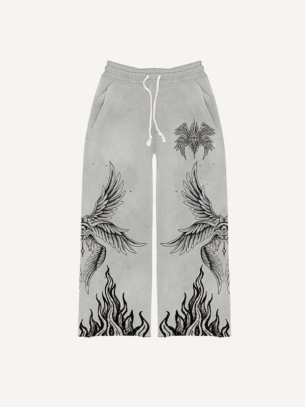 Eye&Wing Print Elastic Waist Pants